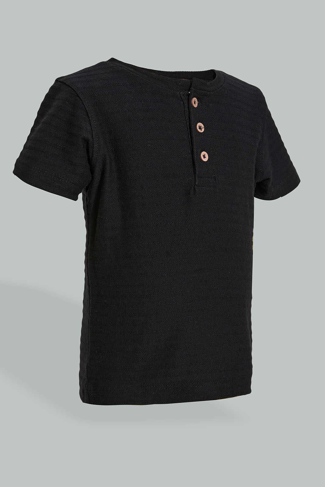 Black Jacquard Henley Tshirt