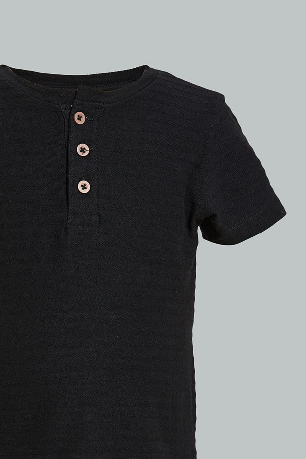 Black Jacquard Henley Tshirt
