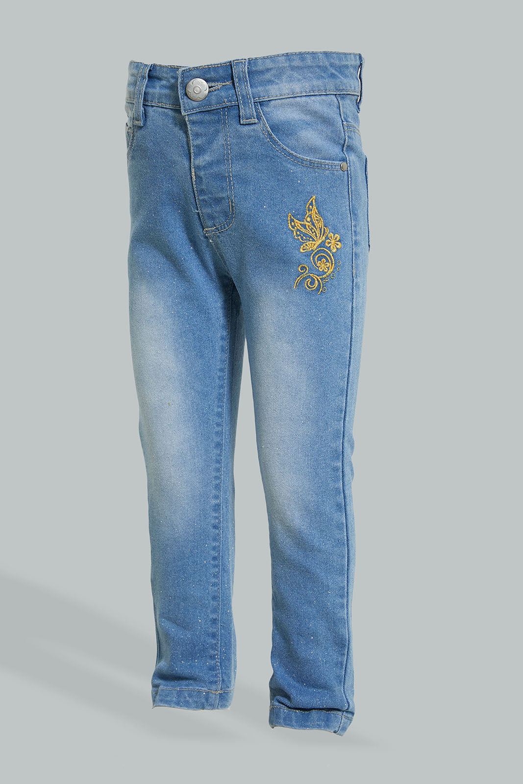 Blue Butterfly Glitter Embroidered Jean