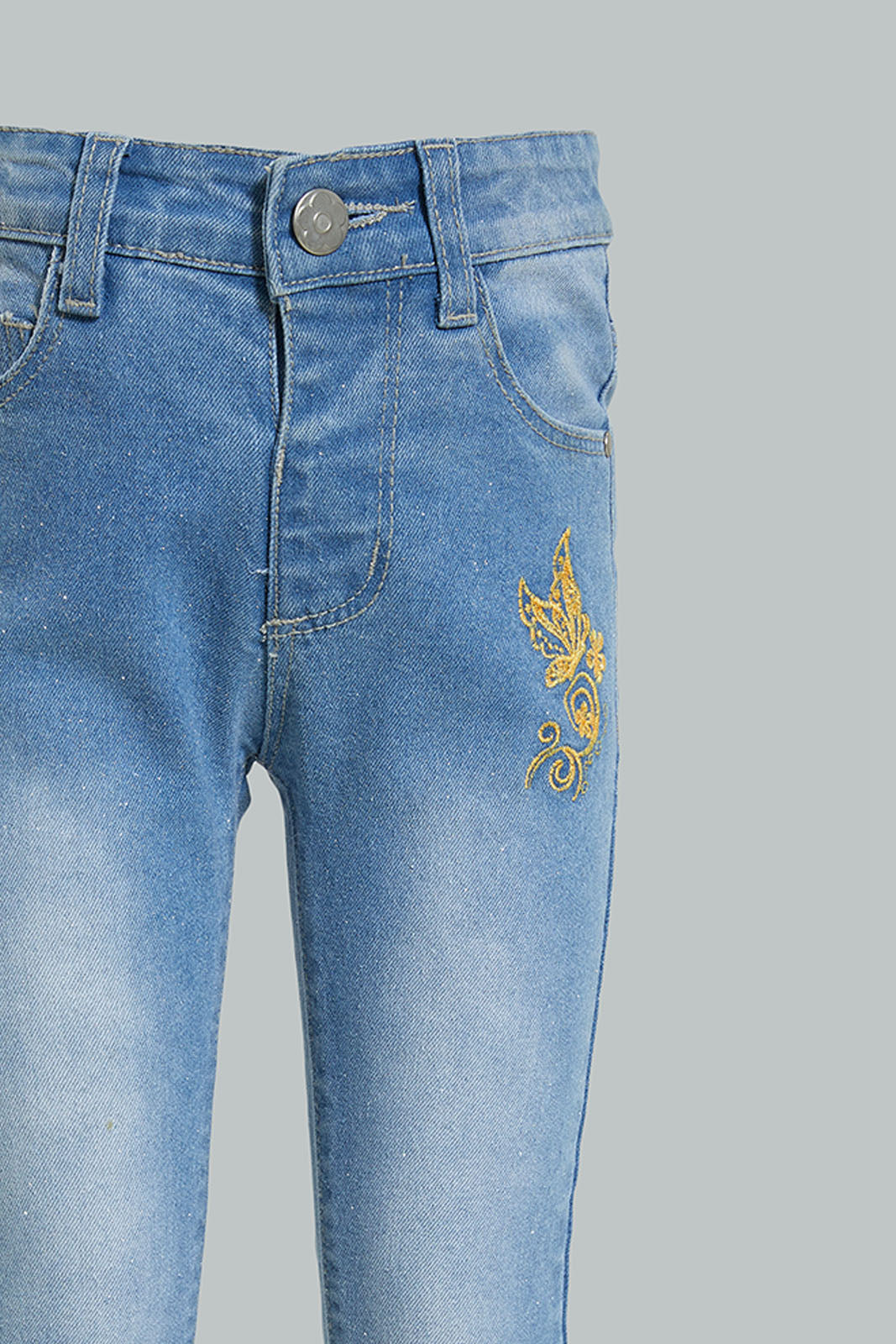 Blue Butterfly Glitter Embroidered Jean