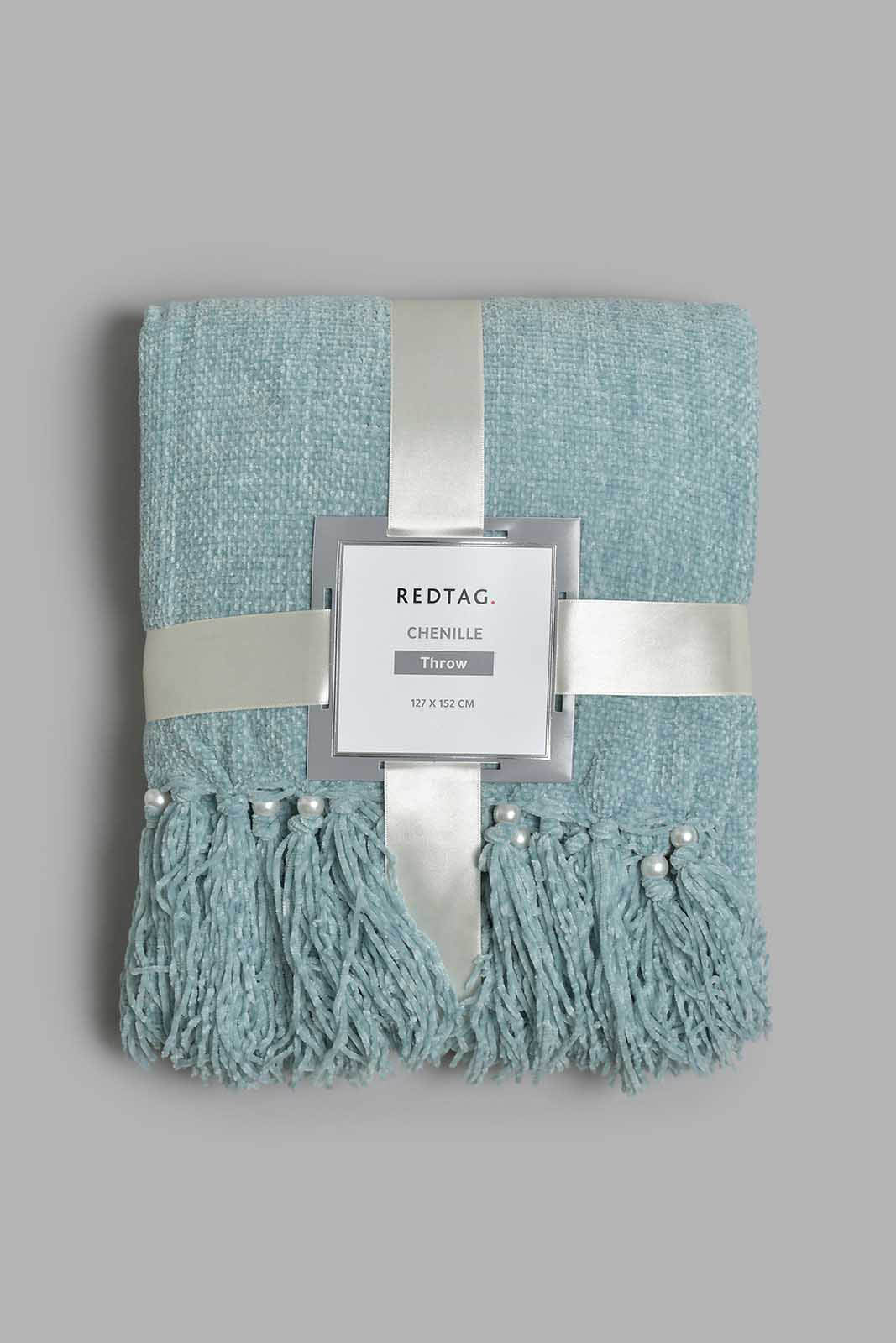 Redtag-Teal-Chenille-Throw-With-Beaded-Fringe-BED-HOME-SPUN-3,-Colour:Teal,-Filter:Home-Bedroom,-HMW-BED-Throws,-New-In,-New-In-HMW-BED,-Non-Sale,-Section:Homewares,-W21B-Home-Bedroom-