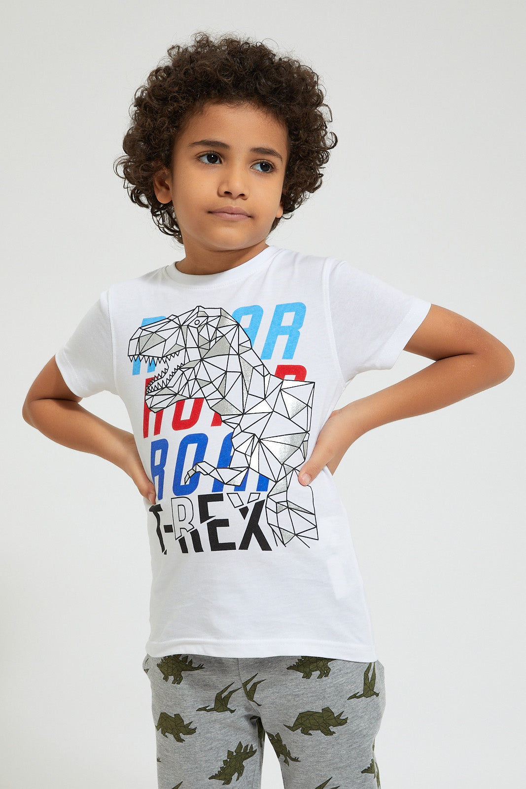 White Dinosaur Foil Printed T-Shirt