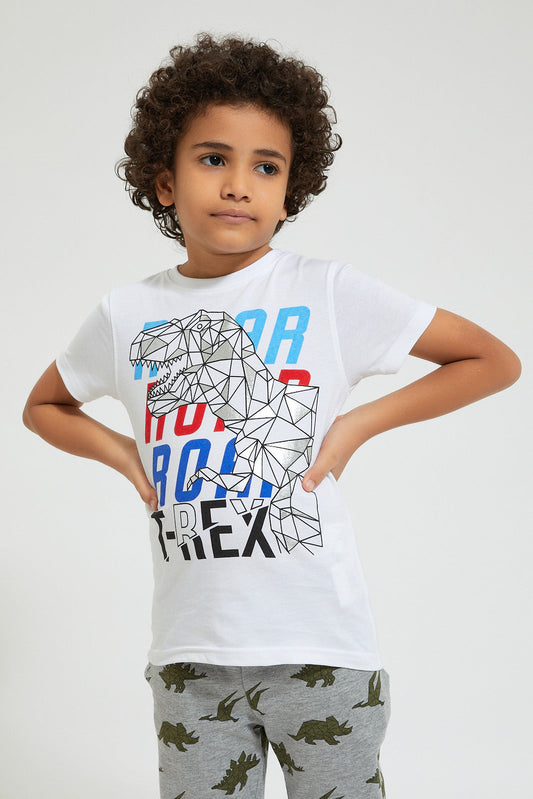 White Dinosaur Foil Printed T-Shirt