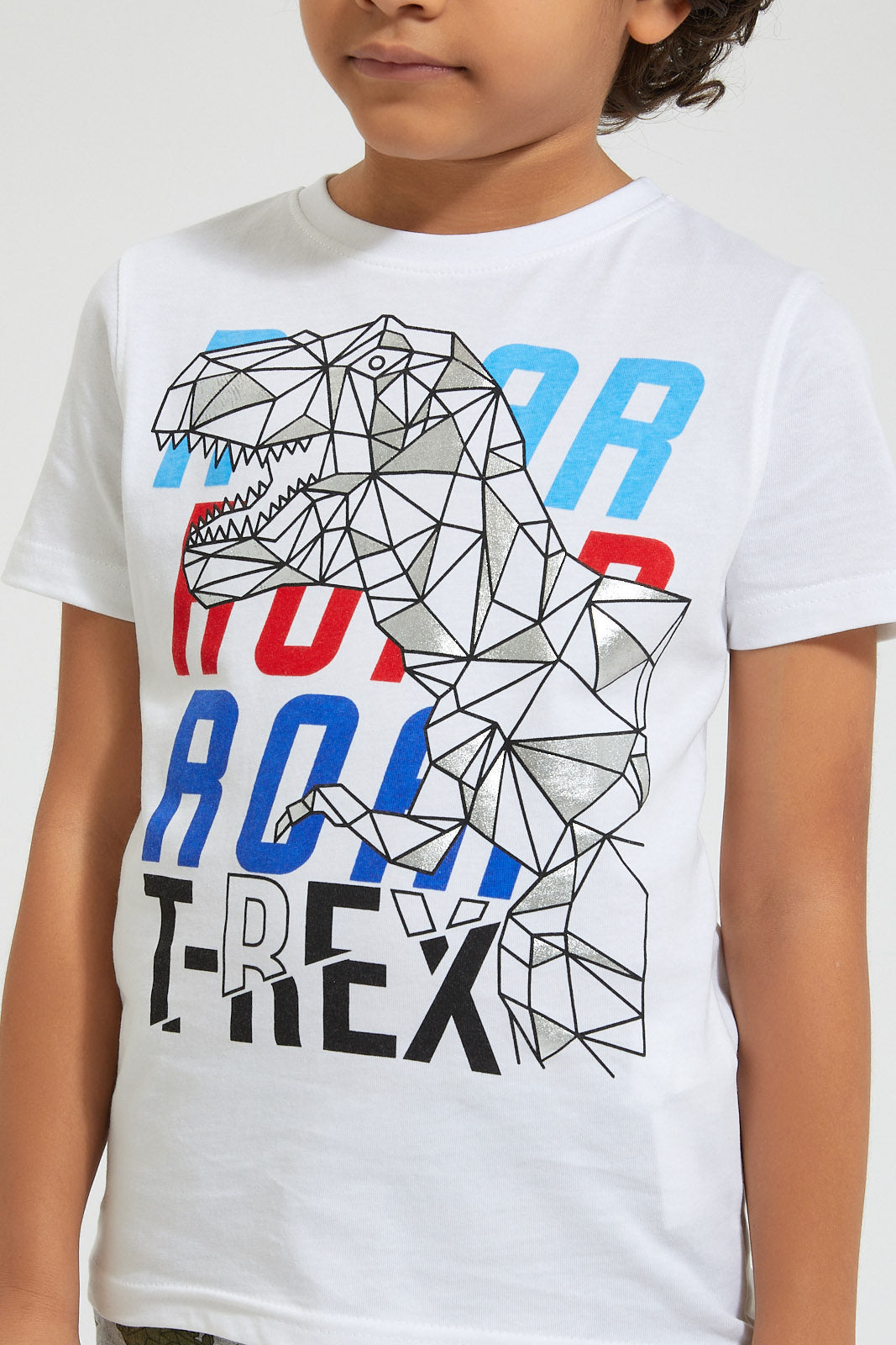 White Dinosaur Foil Printed T-Shirt