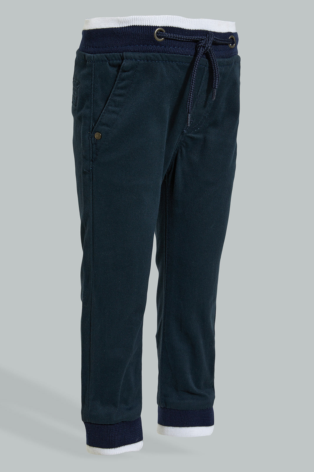 Navy Rib Jogger With Drawcord