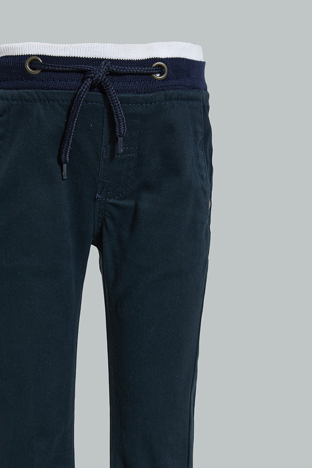 Navy Rib Jogger With Drawcord