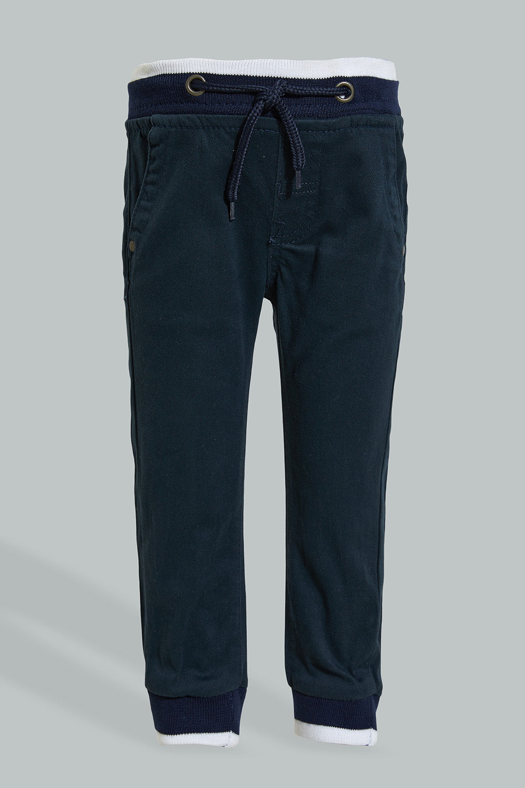 Navy Rib Jogger With Drawcord