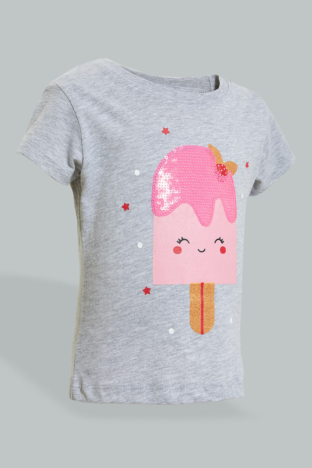 Grey Popsicle Printed T-Shirt With Sequins