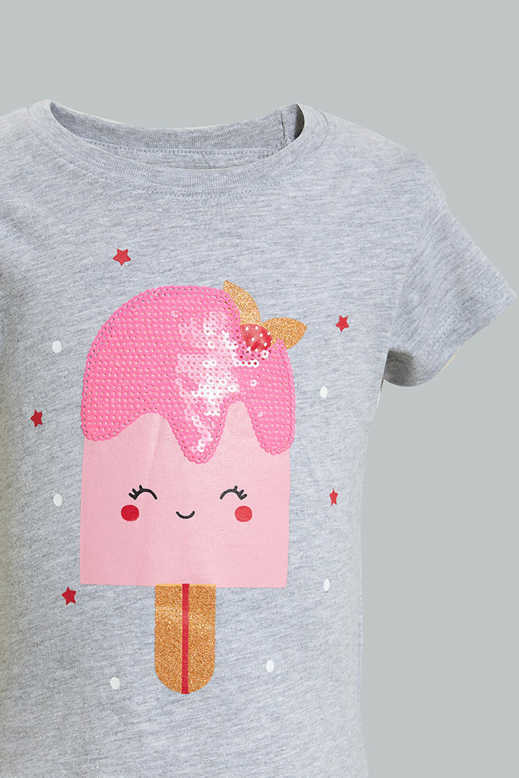 Grey Popsicle Printed T-Shirt With Sequins