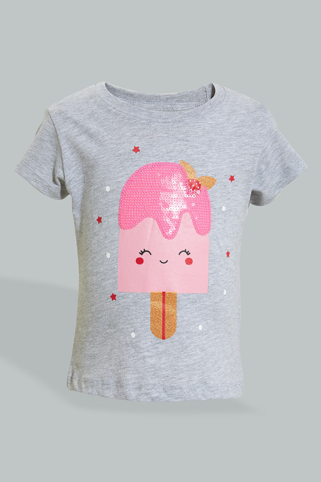 Grey Popsicle Printed T-Shirt With Sequins