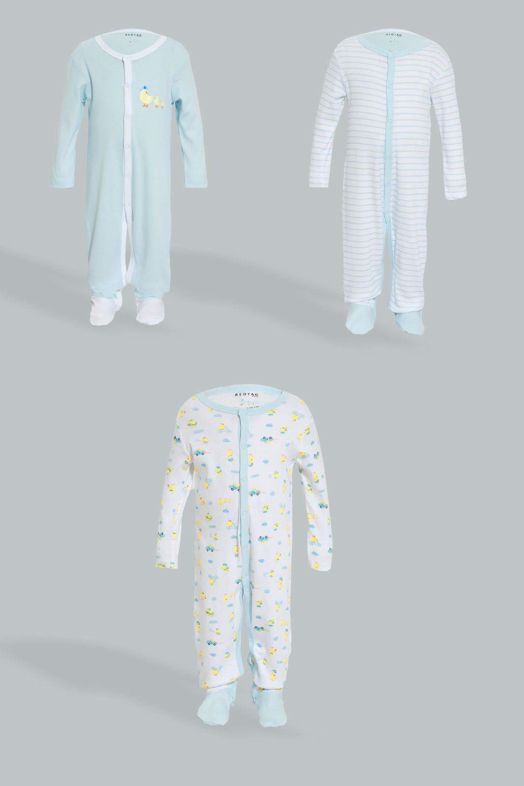 Redtag-Pink-And-White-Assorted-3-Piece-Pack-Sleep-Suit-Sleepsuits-Baby-0 to 12 Months