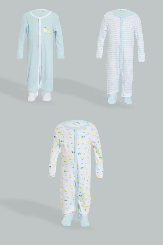 Redtag-Pink-And-White-Assorted-3-Piece-Pack-Sleep-Suit-Sleepsuits-Baby-0 to 12 Months