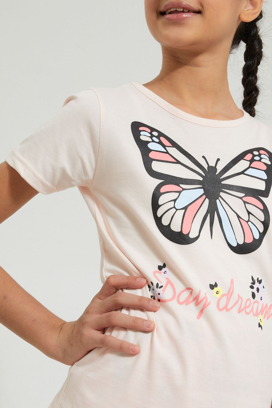 Pink Butterfly And Floral Printed Short Set