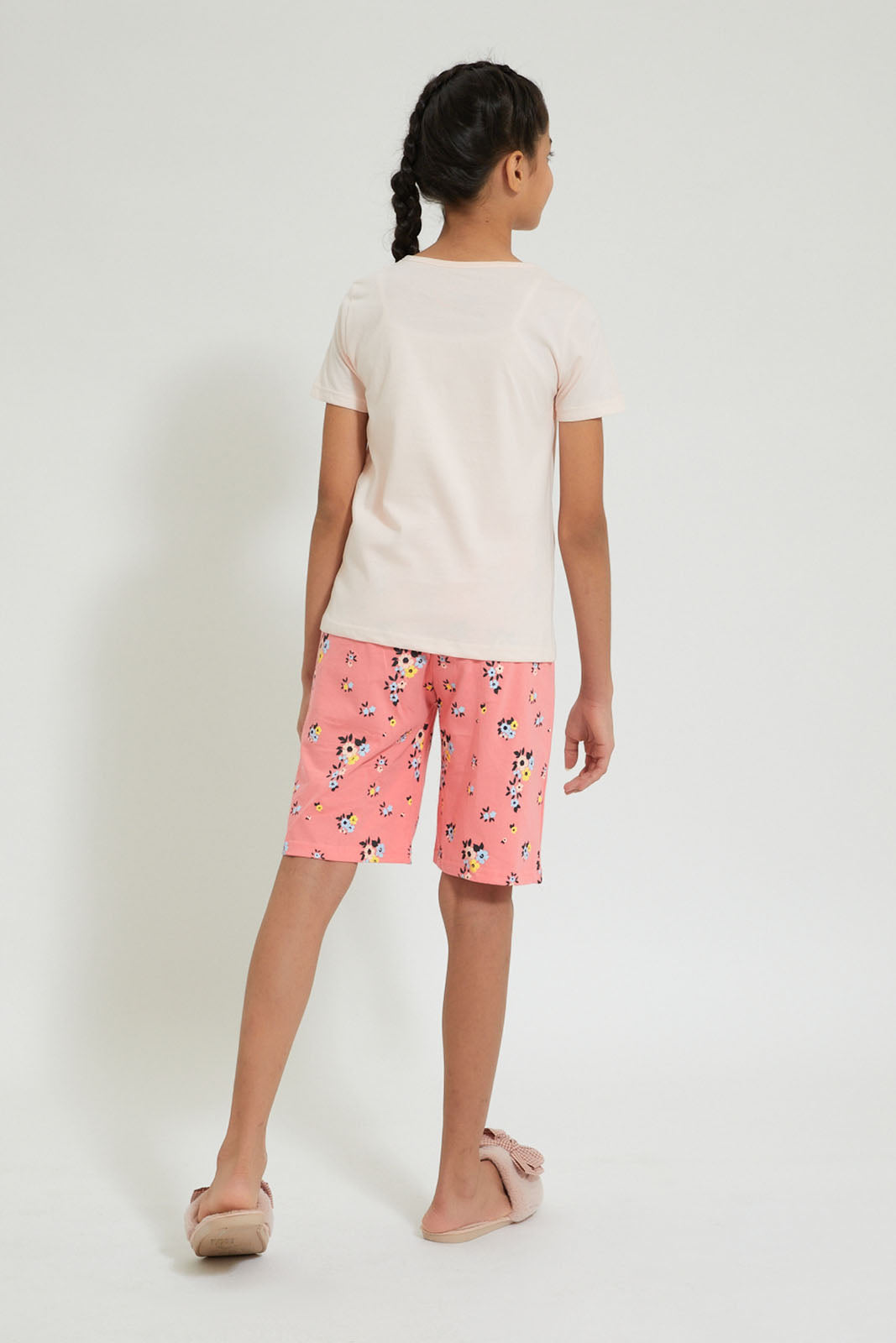 Pink Butterfly And Floral Printed Short Set