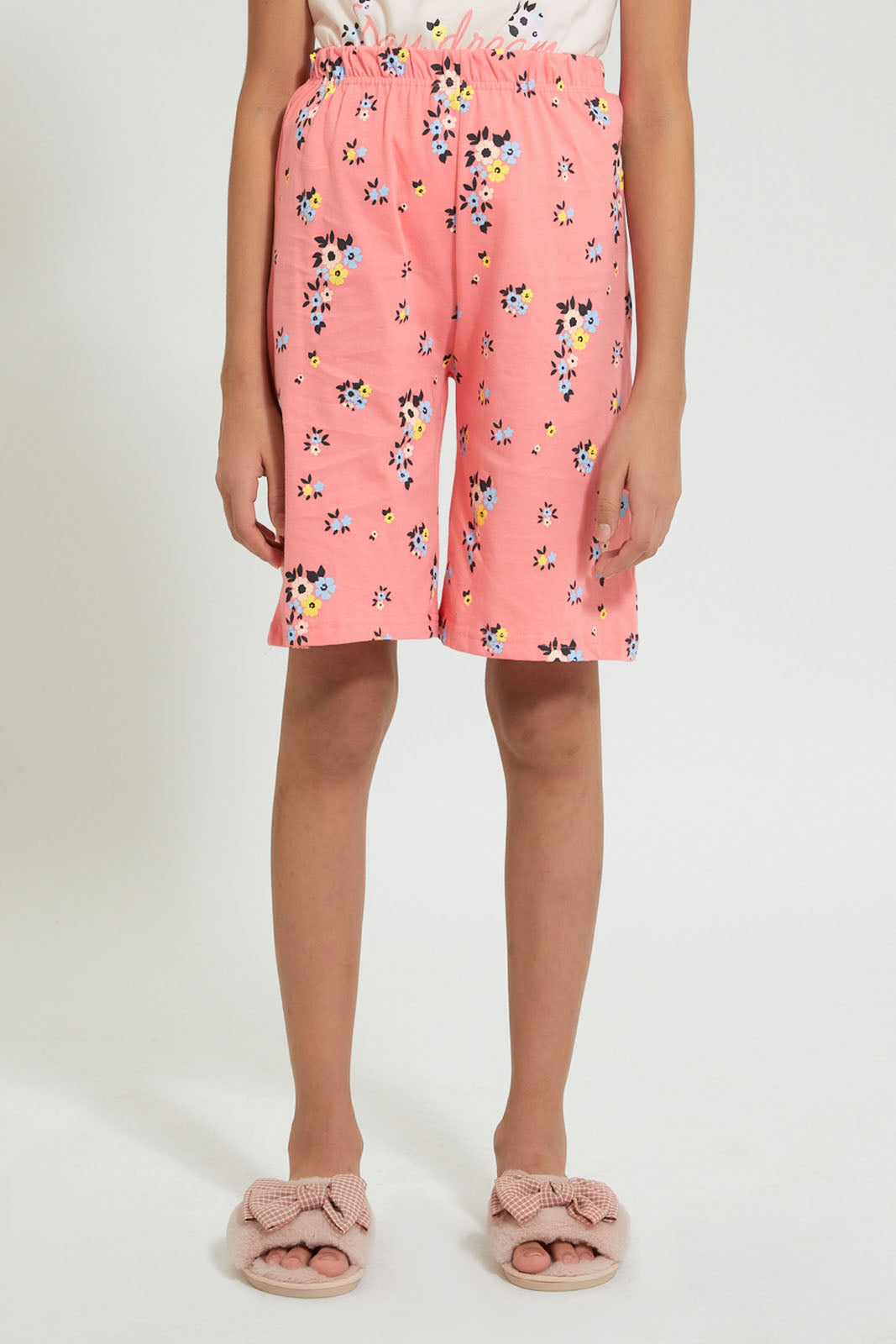 Pink Butterfly And Floral Printed Short Set