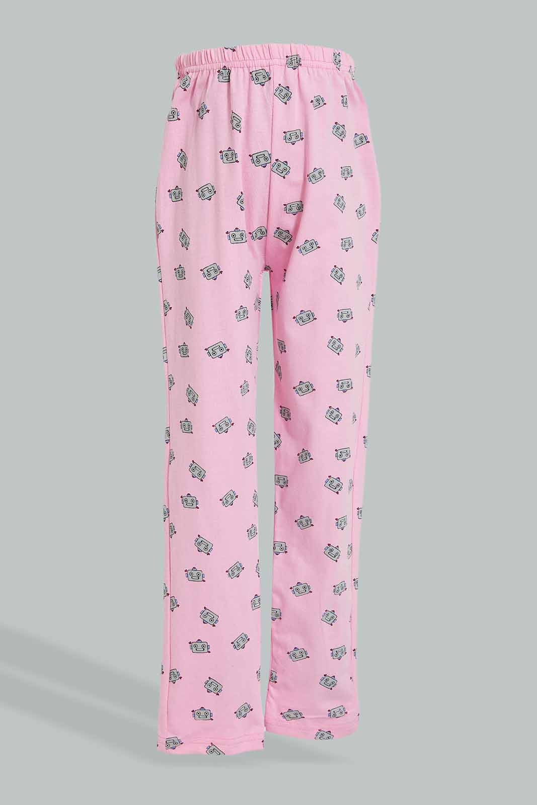 Redtag-Assorted-2Pk-Robot-Printed-Nightsuit-Colour:Assorted,-Filter:Girls-(2-to-8-Yrs),-Girls-Pyjama-Sets,-New-In,-New-In-GIR,-Non-Sale,-Section:Kidswear,-W21A-Girls-2 to 8 Years