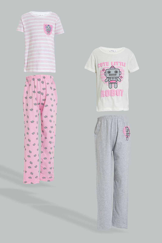 Redtag-Assorted-2Pk-Robot-Printed-Nightsuit-Colour:Assorted,-Filter:Girls-(2-to-8-Yrs),-Girls-Pyjama-Sets,-New-In,-New-In-GIR,-Non-Sale,-Section:Kidswear,-W21A-Girls-2 to 8 Years