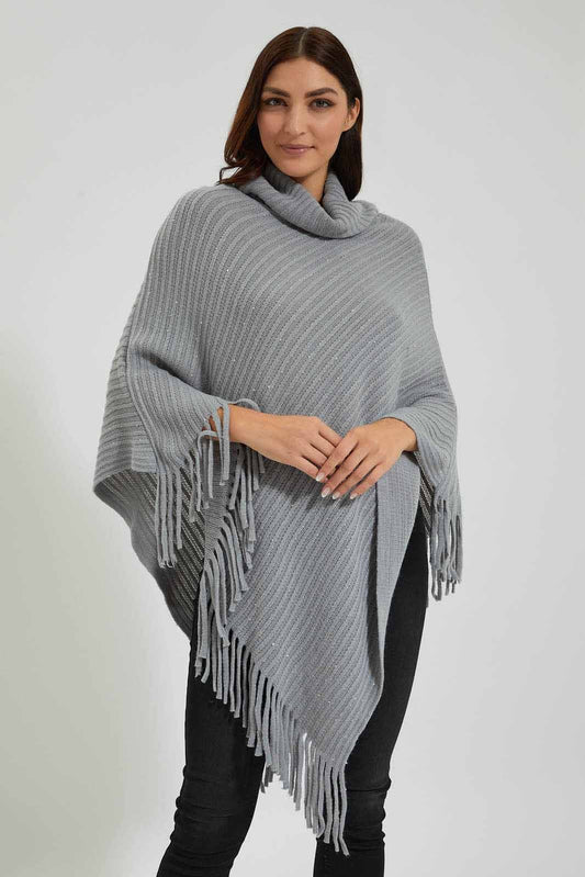 Redtag-Grey-Roll-Neck-Sequined-Poncho-Colour:Grey,-EHW,-Filter:Women's-Clothing,-New-In,-New-In-Women,-Non-Sale,-Section:Women,-W21B,-Women-Pullovers-Women's-