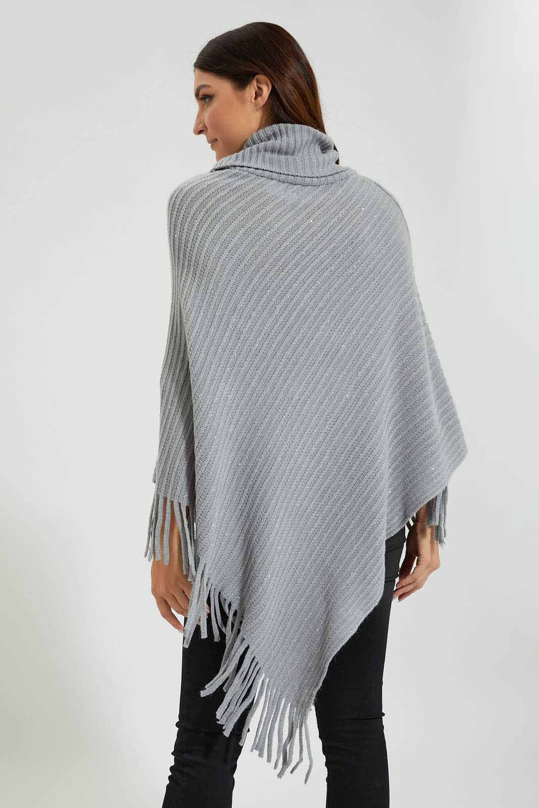 Redtag-Grey-Roll-Neck-Sequined-Poncho-Colour:Grey,-EHW,-Filter:Women's-Clothing,-New-In,-New-In-Women,-Non-Sale,-Section:Women,-W21B,-Women-Pullovers-Women's-