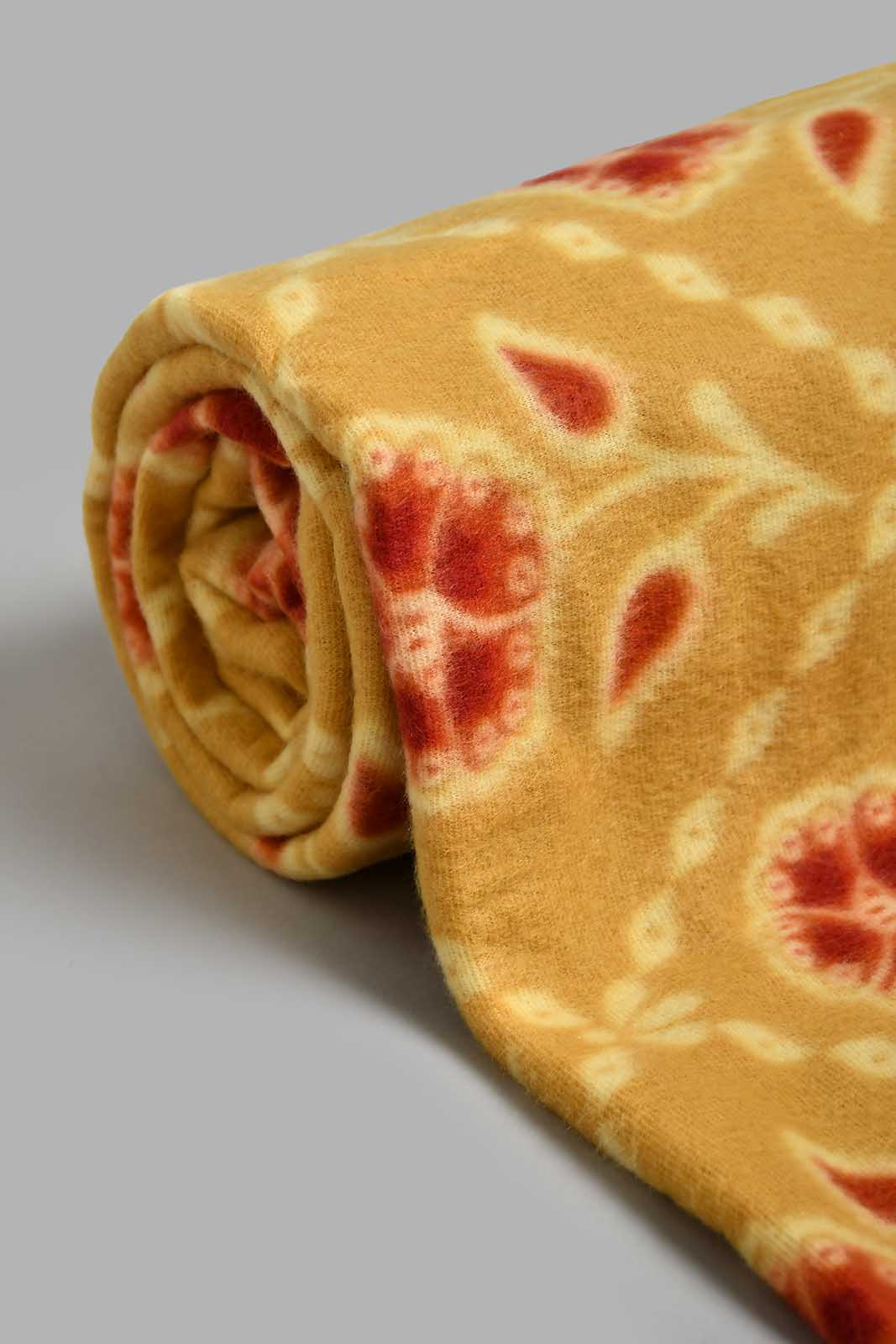 Redtag-Mustard-Colour-Floral-Printed-Single-Fleece-Blanket-Blankets-Home-Bedroom-