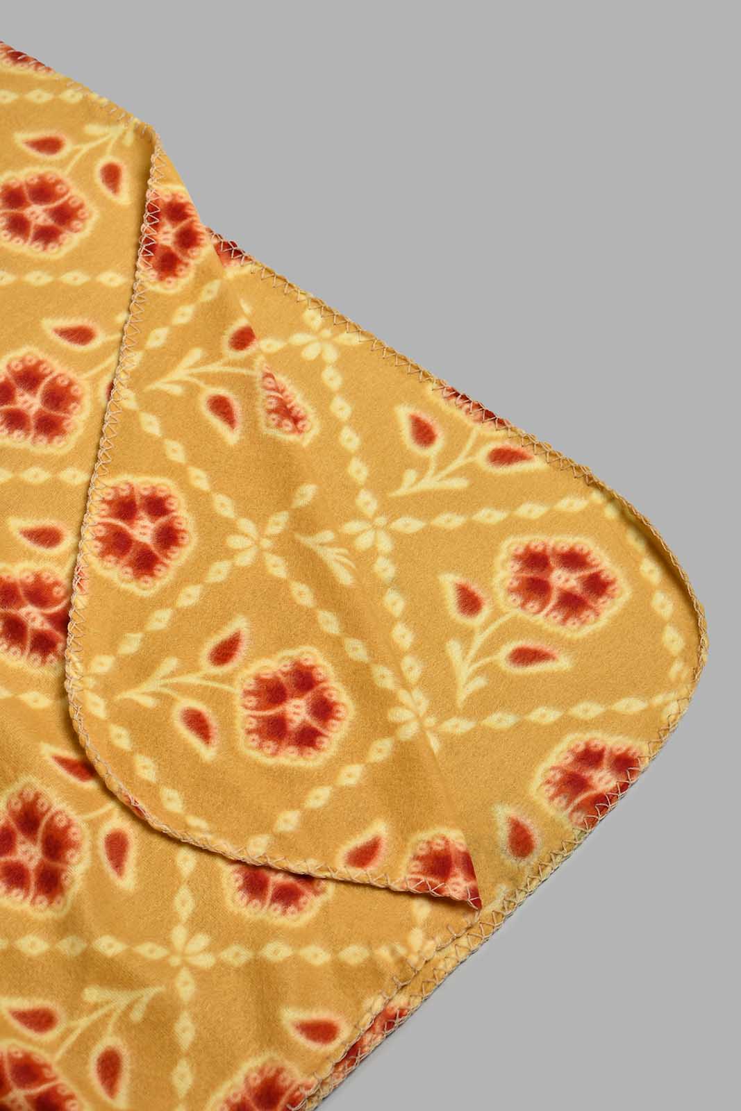 Redtag-Mustard-Colour-Floral-Printed-Single-Fleece-Blanket-Blankets-Home-Bedroom-