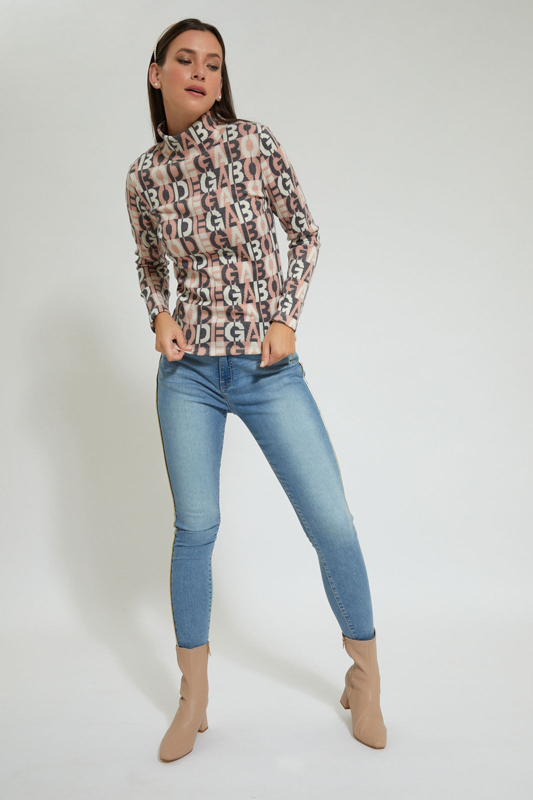Redtag-Pink--Printed-High-Neck-Top-Tops-Women's-
