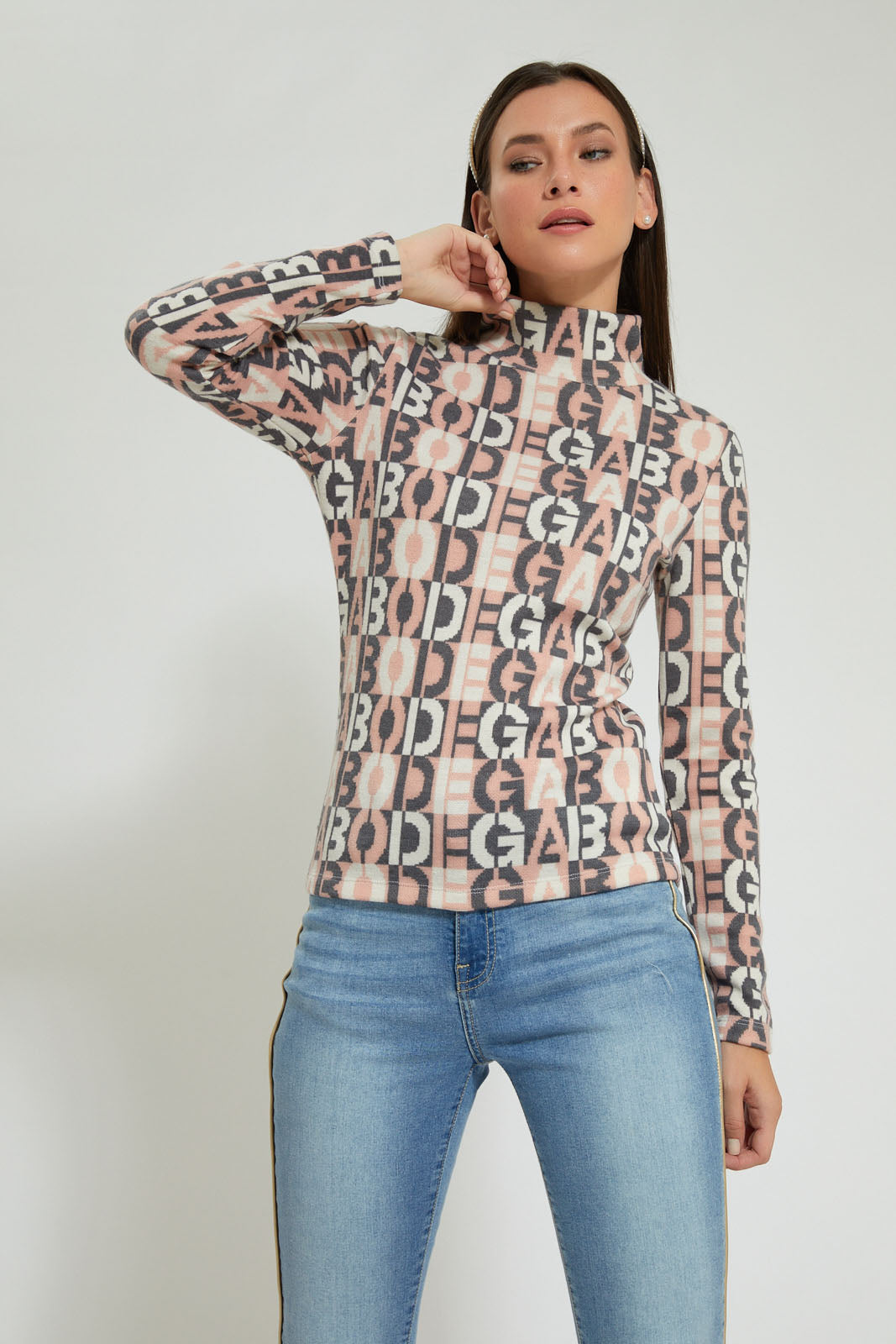 Redtag-Pink--Printed-High-Neck-Top-Tops-Women's-