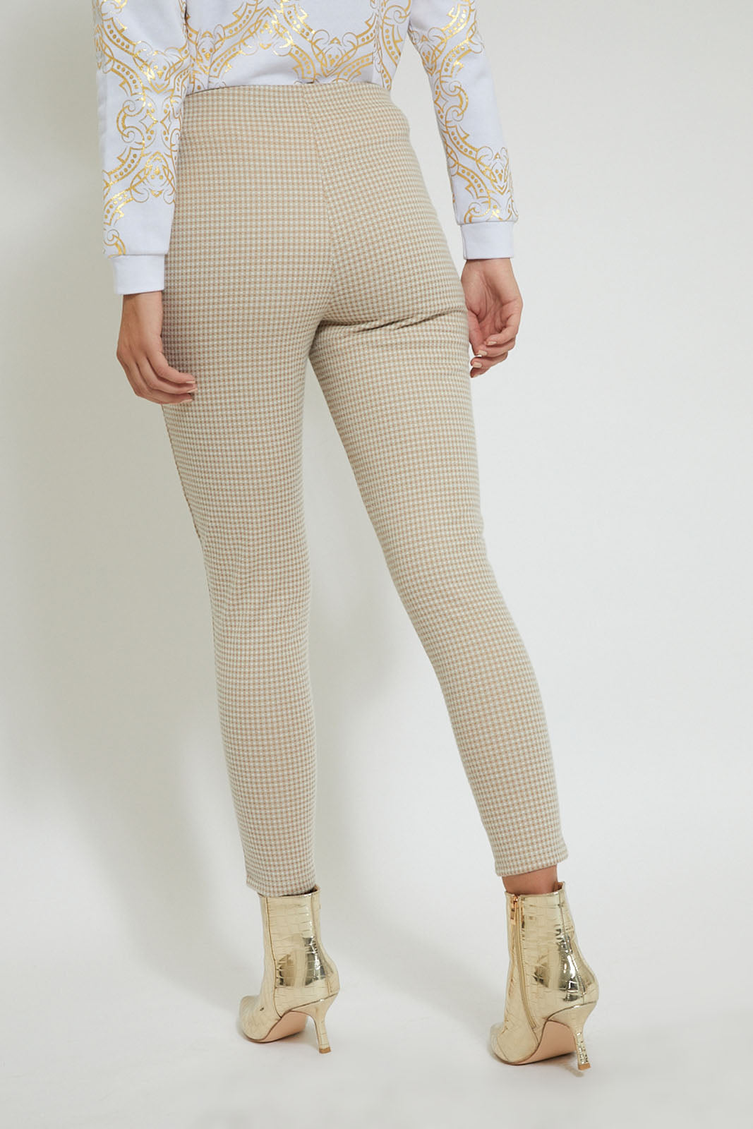 Beige Checkered Trouser With Buttons