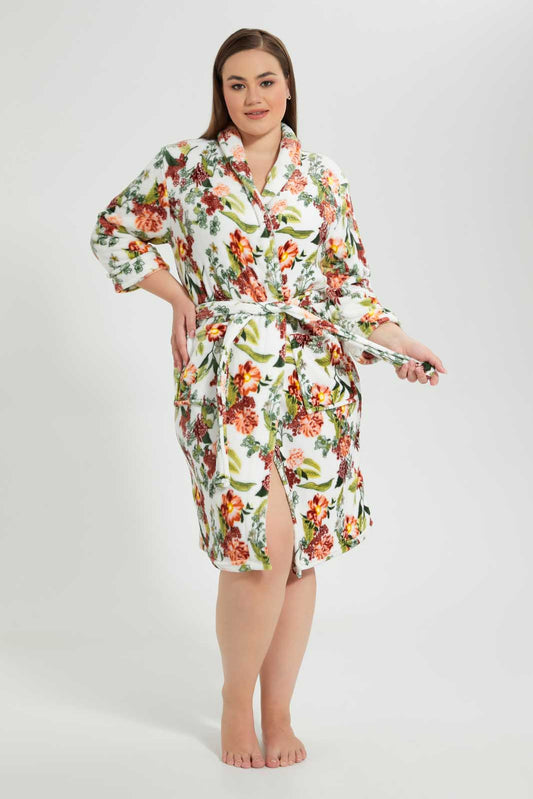 White Floral Ultra Soft Bathrobe