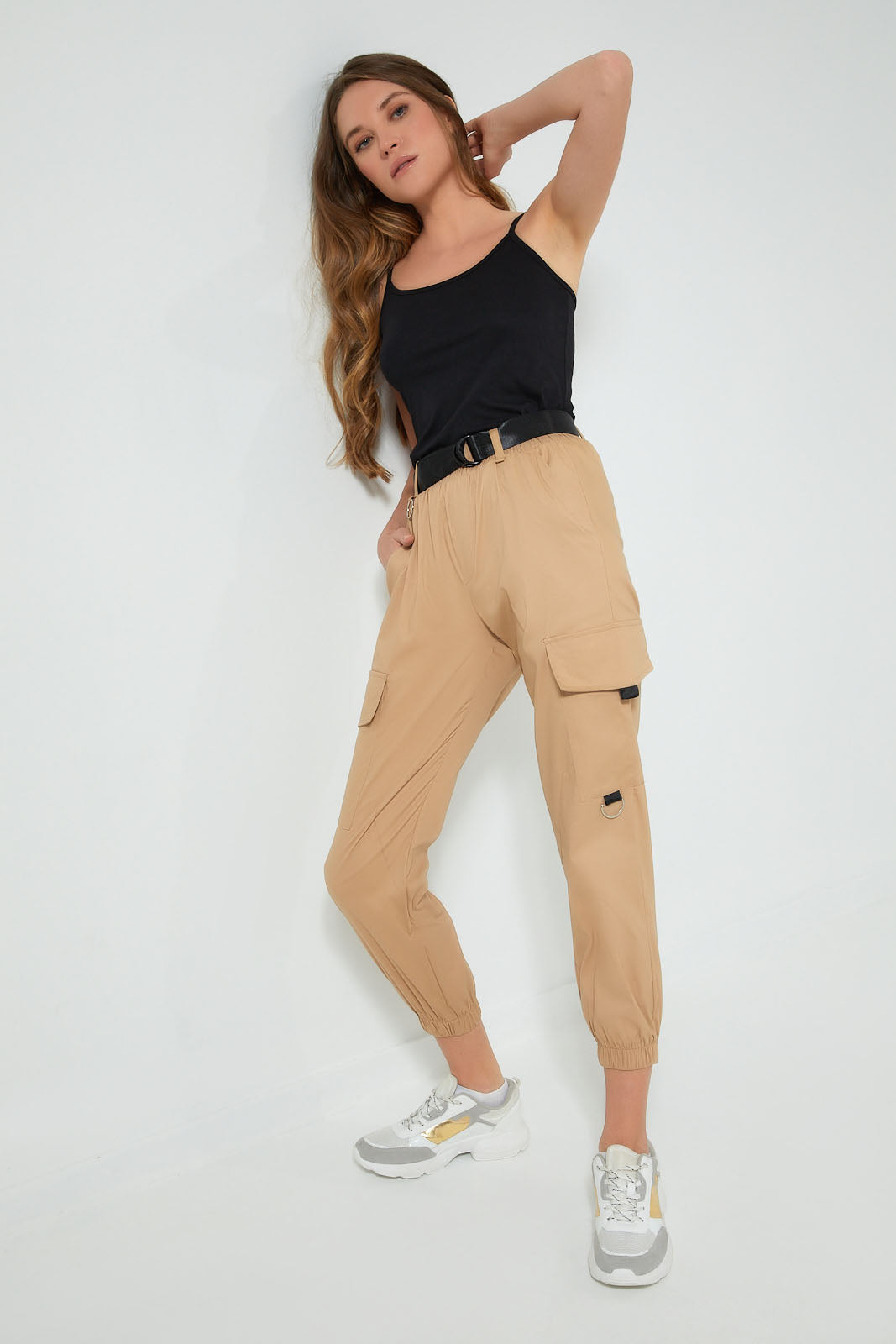 Redtag-Beige-Belted-Cargo-Jean-Jeans-Baggy-Fit-Women's-