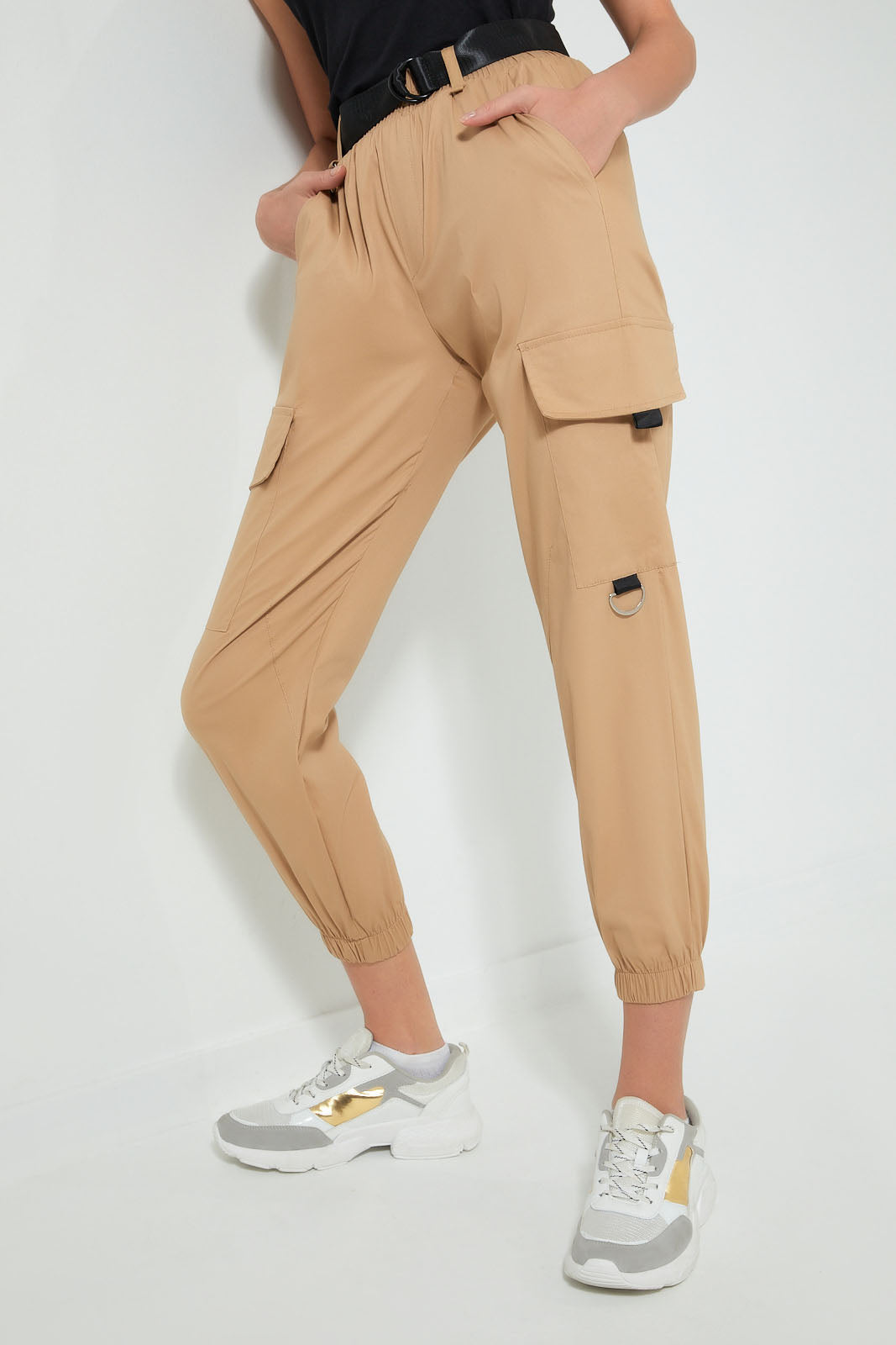 Redtag-Beige-Belted-Cargo-Jean-Jeans-Baggy-Fit-Women's-