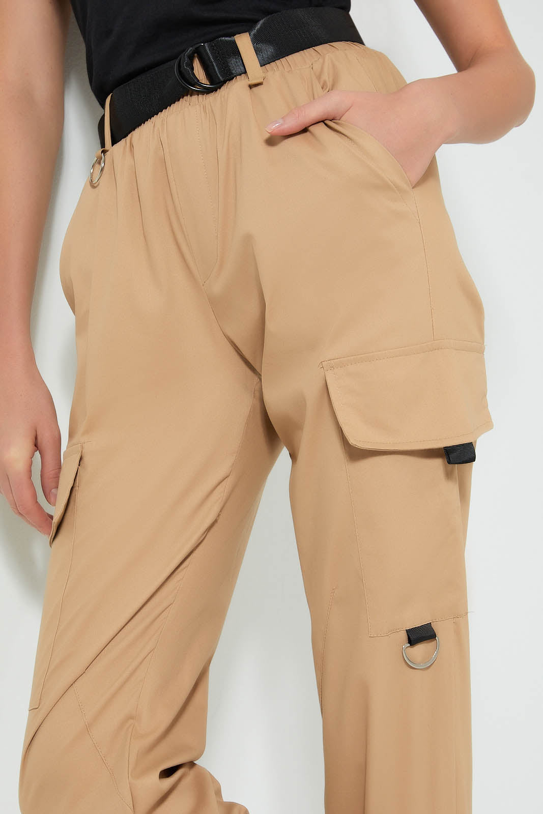 Redtag-Beige-Belted-Cargo-Jean-Jeans-Baggy-Fit-Women's-