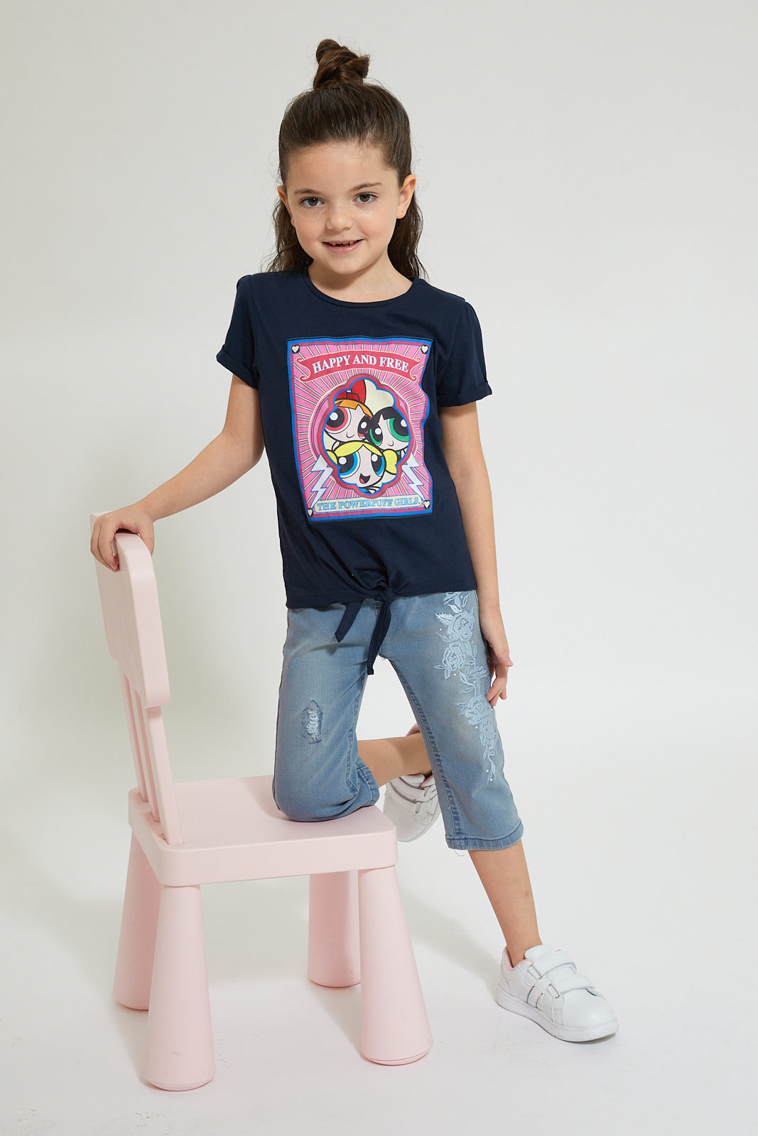 Girls Blue Embroidered Jeans