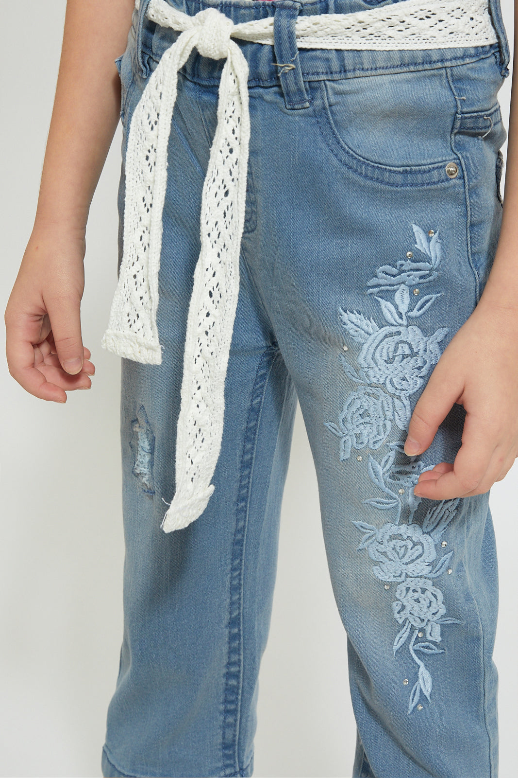 Girls Blue Embroidered Jeans