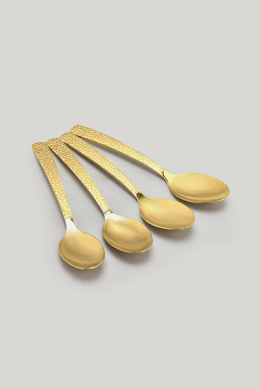 Gold Hammered Finish Teaspoon Set (4 Pieces)