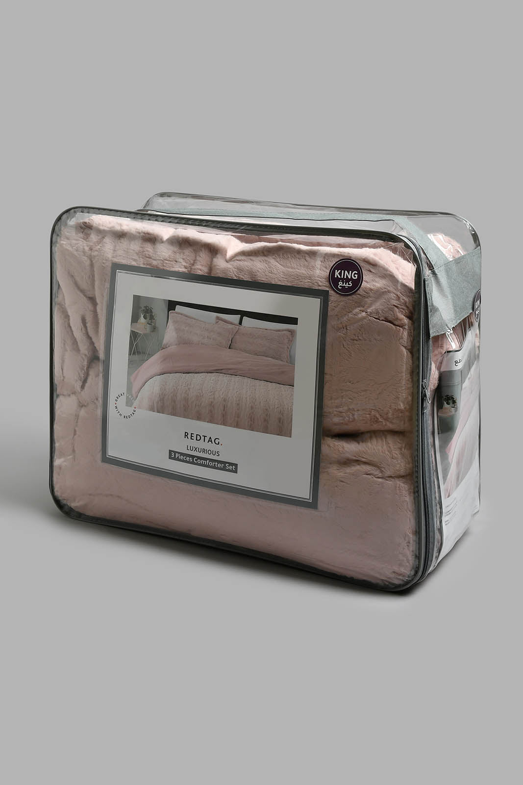 Redtag-Pink-Textured-Faux-Fur-3-Piece-Comforter-Set-(King-Size)-Comforters-Home-Bedroom-