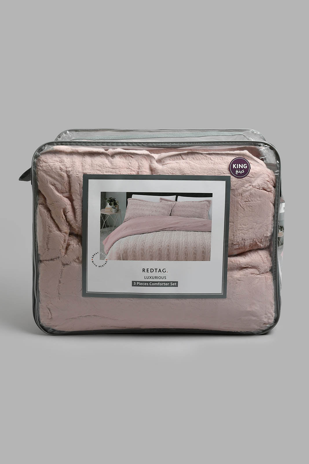 Redtag-Pink-Textured-Faux-Fur-3-Piece-Comforter-Set-(King-Size)-Comforters-Home-Bedroom-