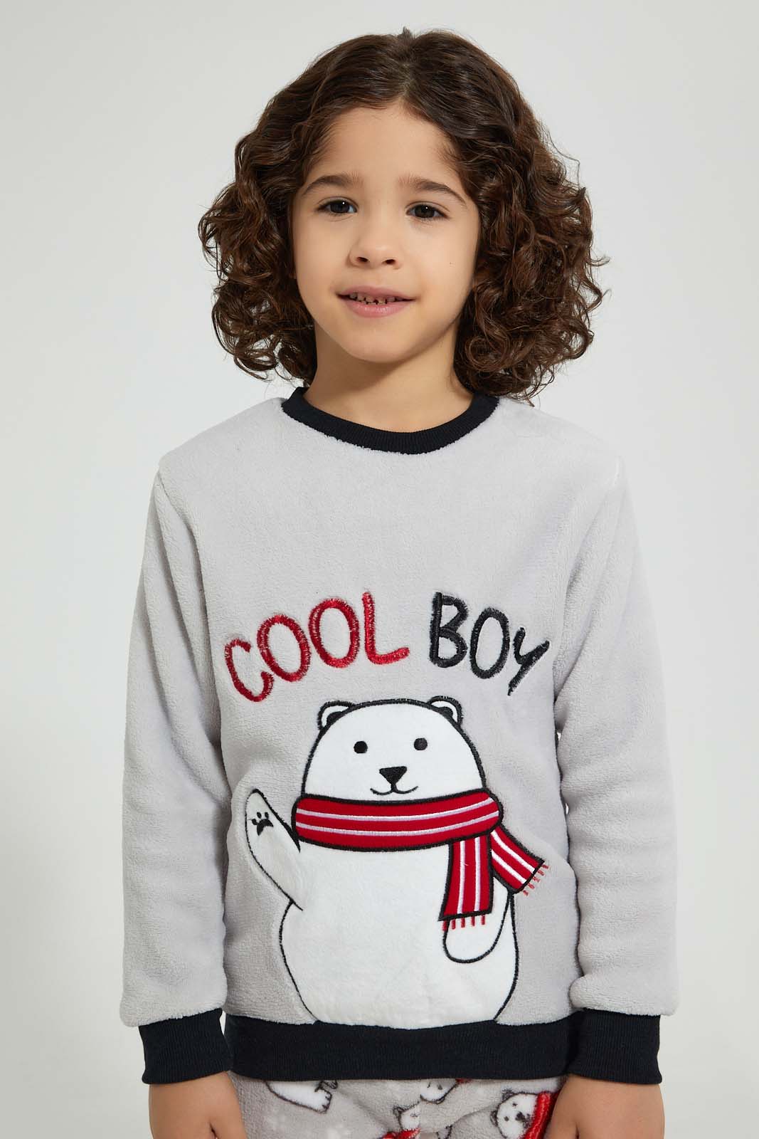 Redtag-Grey-Applique-Fleece-Pyjama-Set-Pyjama-Sets-Boys-2 to 8 Years