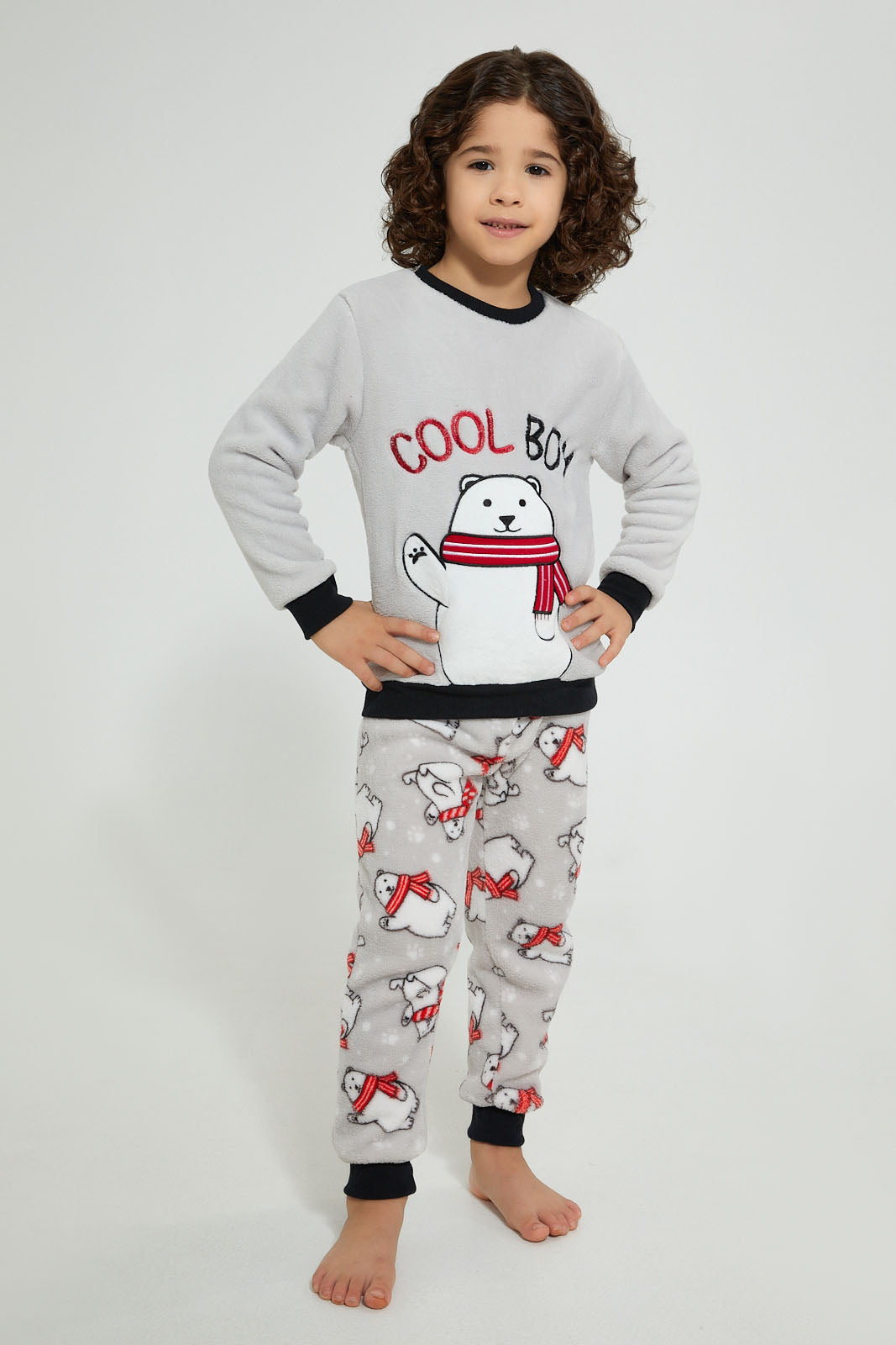 Redtag-Grey-Applique-Fleece-Pyjama-Set-Pyjama-Sets-Boys-2 to 8 Years