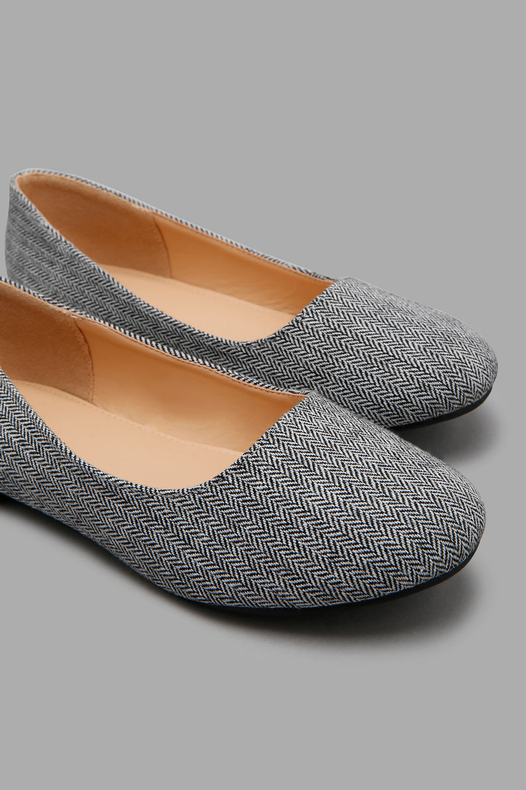 Grey Herringbone Print Ballerina