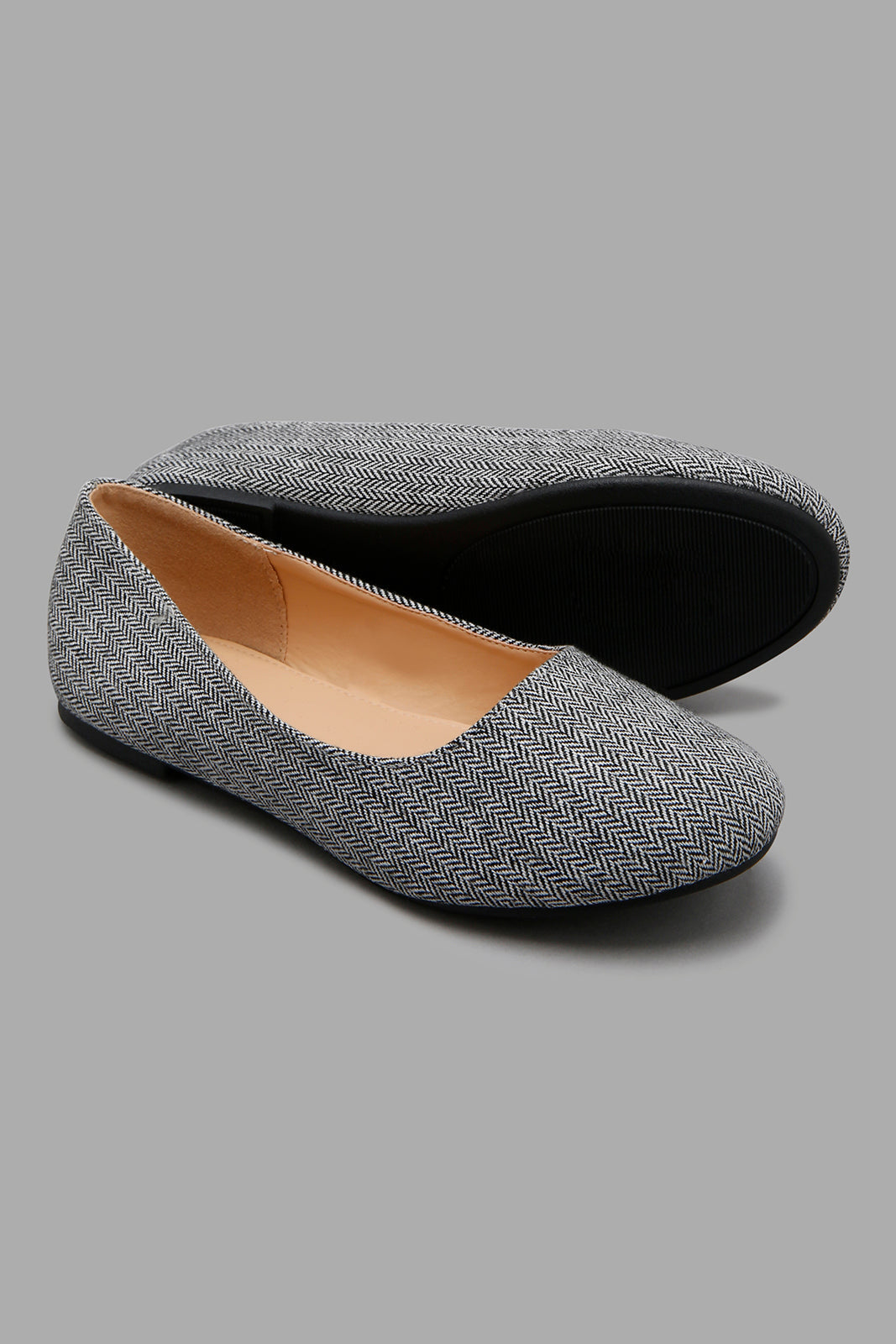 Grey Herringbone Print Ballerina