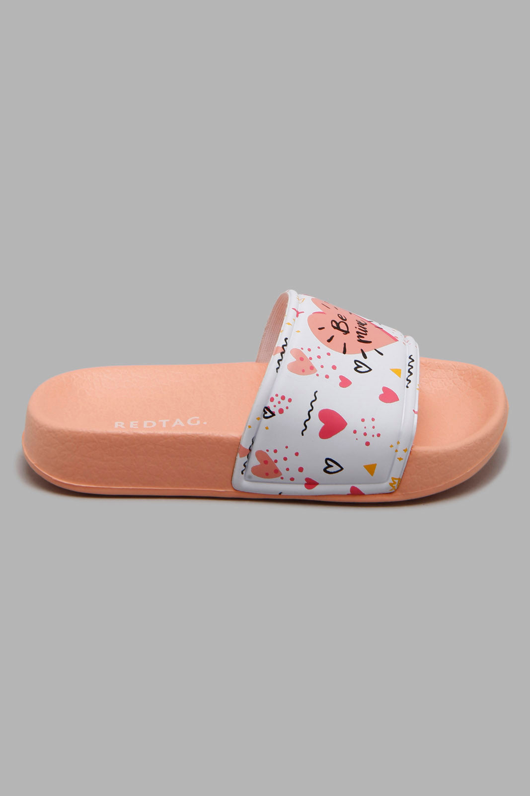 Redtag-Orange-Heart-Print-Side-Sliders-Girls-3 to 5 Years