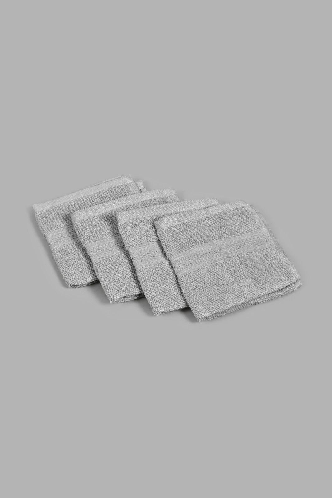 Redtag-Light-Grey-Textured-Cotton-Face-Towel-Set-(4-Piece)-Face-Towels-Home-Bathroom-