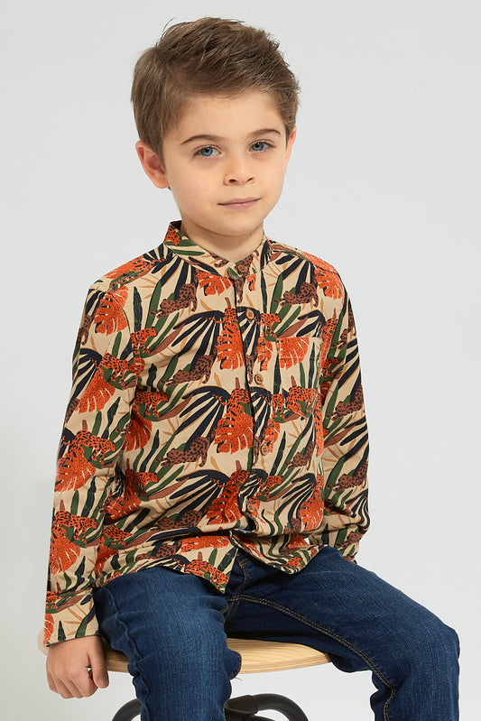 Multicolour Mandarin Collar Printed Shirt