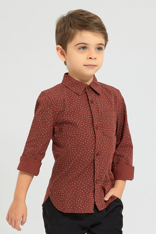 Burgundy Allover Printed Shirt