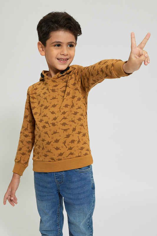Brown Printed Hoodie