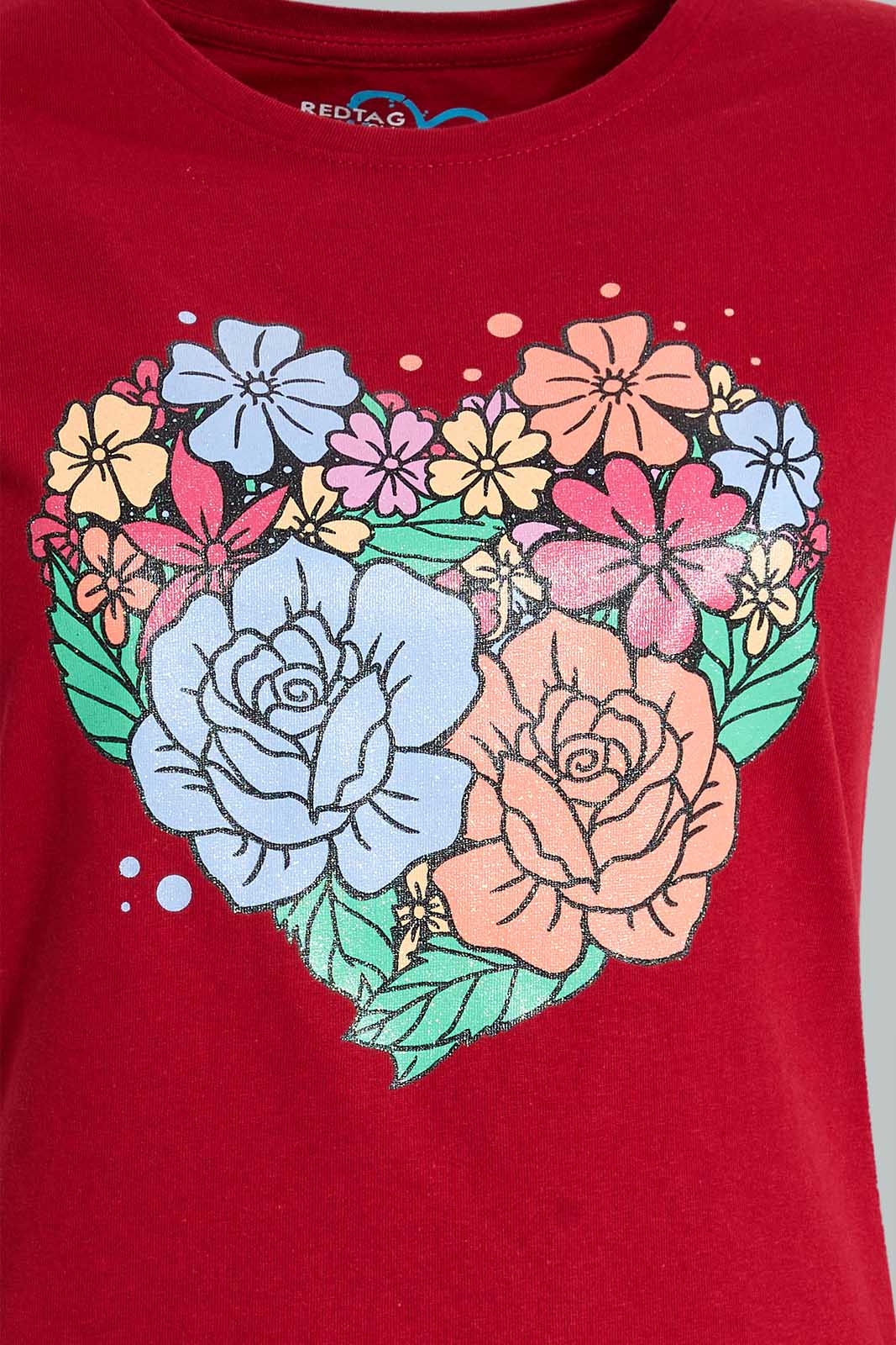 Redtag-Red-Graphic-T-Shirt-Cropped-Tops-Senior-Girls-9 to 14 Years