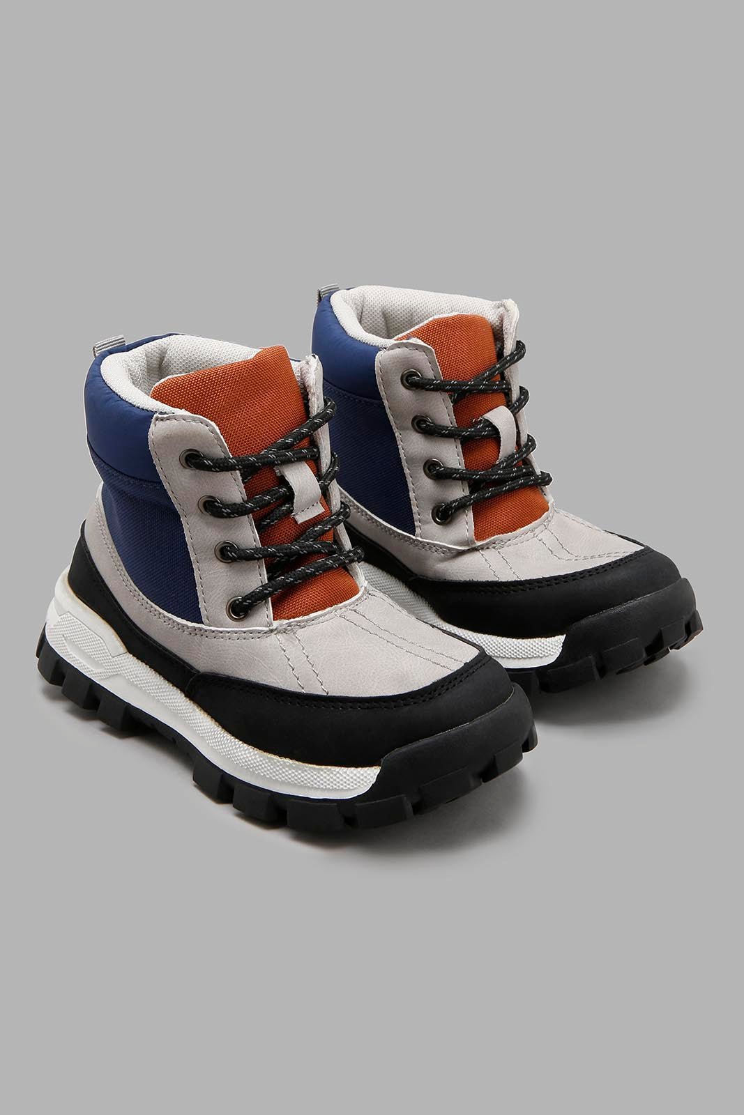 Redtag-Grey-Color-Block-Utility-Boots-Boys-Boots,-Character,-Colour:Mid-Grey,-Filter:Boys-Footwear-(3-to-5-Yrs),-New-In,-New-In-BOY-FOO,-Non-Sale,-W21B-Boys-3 to 5 Years