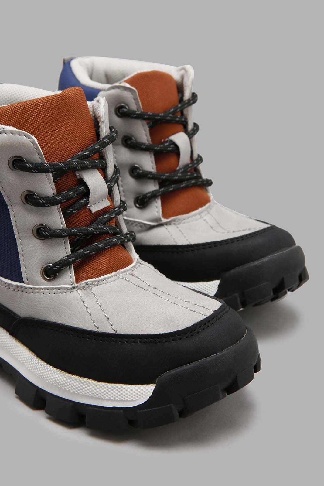 Redtag-Grey-Color-Block-Utility-Boots-Boys-Boots,-Character,-Colour:Mid-Grey,-Filter:Boys-Footwear-(3-to-5-Yrs),-New-In,-New-In-BOY-FOO,-Non-Sale,-W21B-Boys-3 to 5 Years