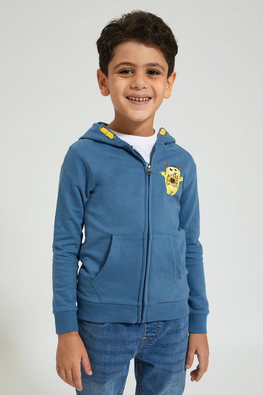 Blue Hooded Jacket with Zipper